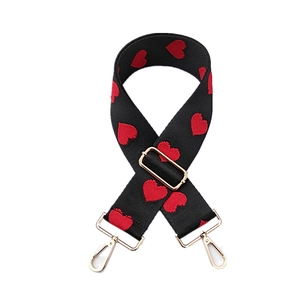 Adjustable wide replacement shoulder strap with red heart embroidery and gold hardware