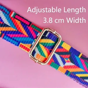 Adjustable colorful ethnic pattern shoulder strap for crossbody bags with 3.8cm width