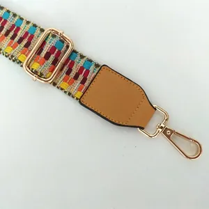 Ethnic style colorful woven wide shoulder strap with adjustable golden lobster clasps