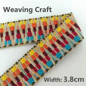 Ethnic style colorful woven adjustable bag strap replacement, width 3.8cm with geometric pattern
