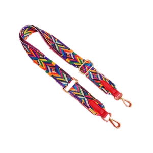 Adjustable ethnic style colorful woven canvas shoulder strap with gold metal hooks for bags