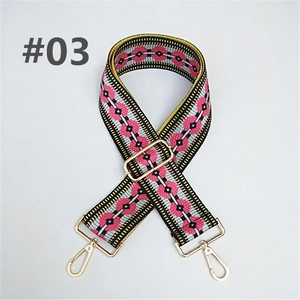 Adjustable colorful geometric patterned wide strap with gold metal lobster clasps