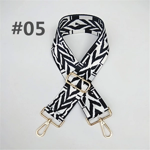 Ethnic style black and white geometric wide shoulder strap with gold metal hardware