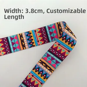 Detail view of 3.8cm wide bohemian geometric pattern strap with ethnic weaving style
