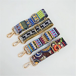 Adjustable bohemian style wide bag straps with gold metal hooks for crossbody purses