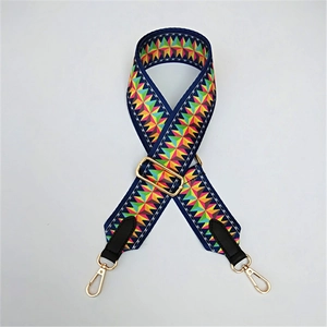 Ethnic style colorful wide guitar strap for handbags with golden metal hooks