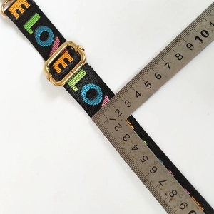 Adjustable 3.8cm black nylon bag strap with colorful LOVE pattern and gold buckle