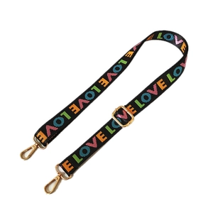 Adjustable nylon bag strap with colorful LOVE letters and gold lobster clasps