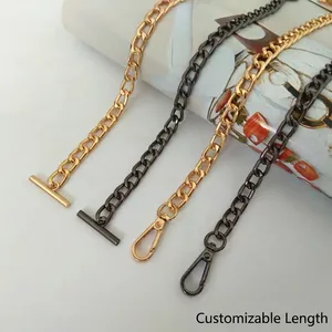 Replacement Metal Bag Chain Strap For Women DIY Shoulder Bag Handbag Crossbody Flat Link Chain With Lobster Clasp Toggle Buckle
