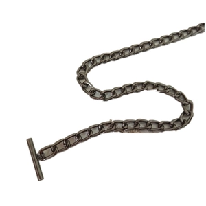 Flat metal curb chain shoulder strap in gunmetal finish with toggle T-bar clasp