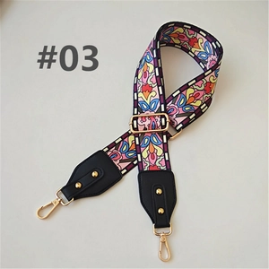 Ethnic style colorful bag strap with rivet details and golden metal lobster clasps