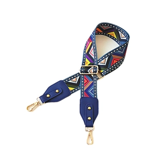 Ethnic style colorful geometric pattern wide bag strap with gold metal hooks