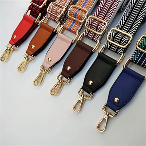 Various colorful embroidered wide shoulder straps for women bags with golden hooks