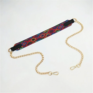 Ethnic embroidery shoulder strap with gold metal chain and lobster clasps for handbags