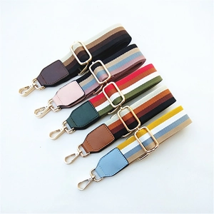 Adjustable colorful striped thick cotton replacement shoulder straps with gold hardware