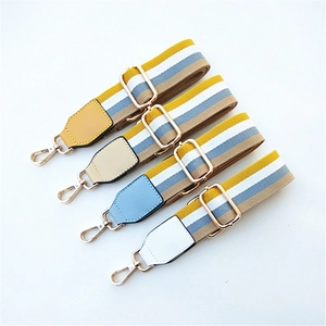 Adjustable thick striped cotton guitar style shoulder straps with gold metal swivel hooks