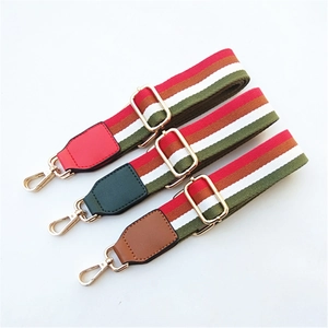 Adjustable wide cotton strap for crossbody bags with colorful stripes and gold metal hooks