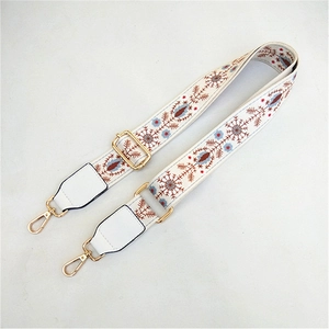 Ethnic bohemian style embroidered shoulder strap with golden metal lobster clasps