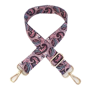 Ethnic paisley pattern woven shoulder strap with gold metal lobster clasps for handbags