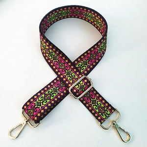 Ethnic geometric pattern adjustable wide strap for crossbody bags with gold hardware