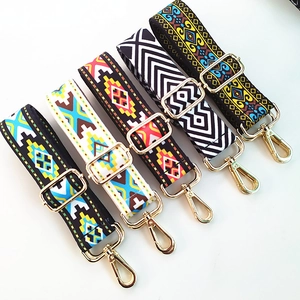 Ethnic style adjustable wide shoulder straps with colorful geometric jacquard patterns