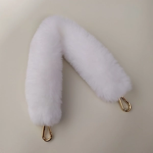 White fluffy faux fur bag strap with golden swivel metal clasps for handbag decoration