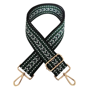 Thickened woven shoulder strap with green geometric arrow patterns and gold hardware