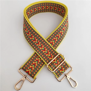 Ethnic style woven embroidered wide bag strap with colorful geometric patterns and gold clips