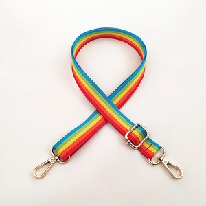 Rainbow striped 2.5cm nylon shoulder strap for crossbody bags with gold lobster clasps
