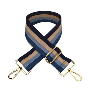 Adjustable colorful striped wide cotton webbing shoulder strap with gold hardware hooks