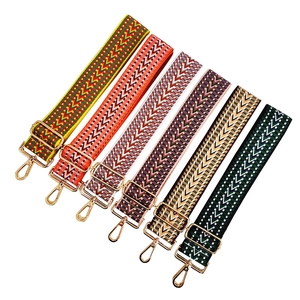 Women Ethnic Jacquard Wide Bag Strap Adjustable Polyester Replacement Shoulder Strap Geometric Striped Crossbody Belt Accessory