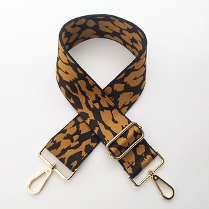 Adjustable leopard print bag strap with high-density fabric and gold metal buckles