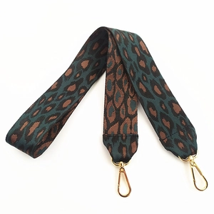 Adjustable leopard print nylon wide shoulder strap with golden metal snap hooks