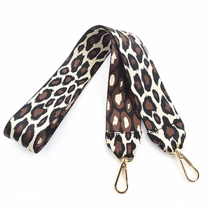 Adjustable leopard print nylon wide shoulder strap with gold lobster clasps for handbags