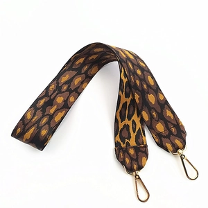 Leopard print nylon wide shoulder strap with gold metal hooks for crossbody bags