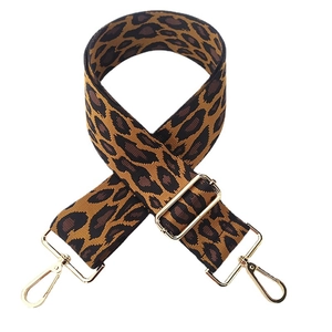 Adjustable leopard print wide shoulder strap with gold metal hardware for handbags