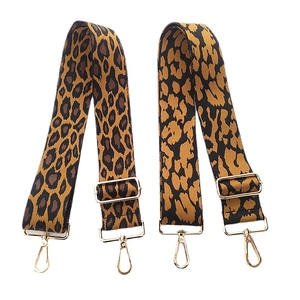 Adjustable leopard print embroidery shoulder straps with gold metal hooks for handbags