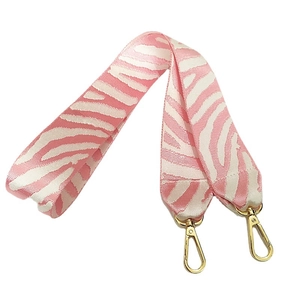 Tracolla larga in nylon con motivo zebrato rosa e bianco e ganci in metallo dorato