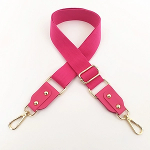 Adjustable rose red cotton canvas shoulder strap with golden metal lobster clasps