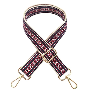 Bandoulière large réglable avec motif flèche géométrique rouge bleu marine et beige