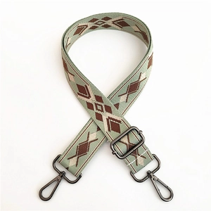 Detail of adjustable ethnic style canvas strap with geometric jacquard embroidery