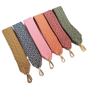 Ethnic style woven wide replacement shoulder straps with geometric patterns and gold clips