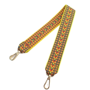 Ethnic style woven replacement shoulder strap with yellow geometric patterns and gold clips