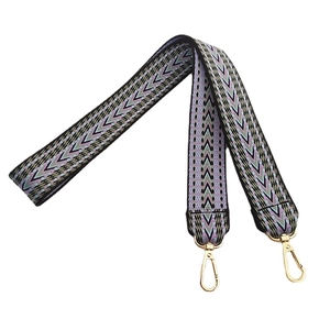 Ethnic geometric pattern thick woven shoulder strap for women's bags with gold hooks