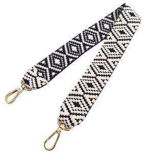 Ethnic blue and white woven shoulder strap with gold hooks for cross-body handbags