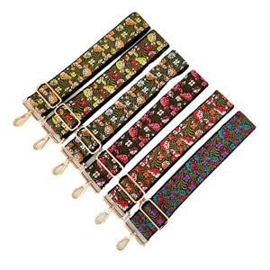 Adjustable bohemian floral embroidery shoulder straps with gold metal hooks set