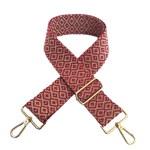 Bandoulière large réglable en coton avec broderie géométrique rouge et crème et crochets