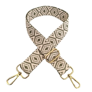 Bandoulière réglable style bohème avec broderie géométrique verte et mousqueton doré