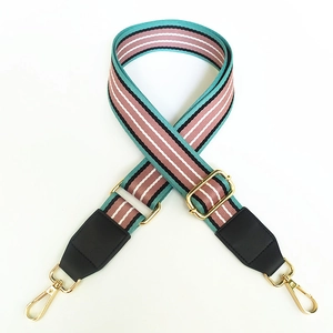 Adjustable striped shoulder strap for bags with colorful cotton fabric and gold metal buckles