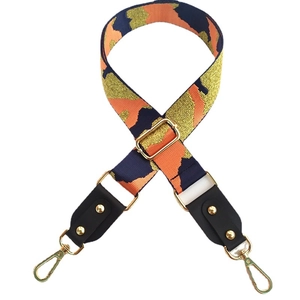 Verstellbarer Camouflage-Taschengurt in Orange und Marineblau mit goldenen Metallhaken